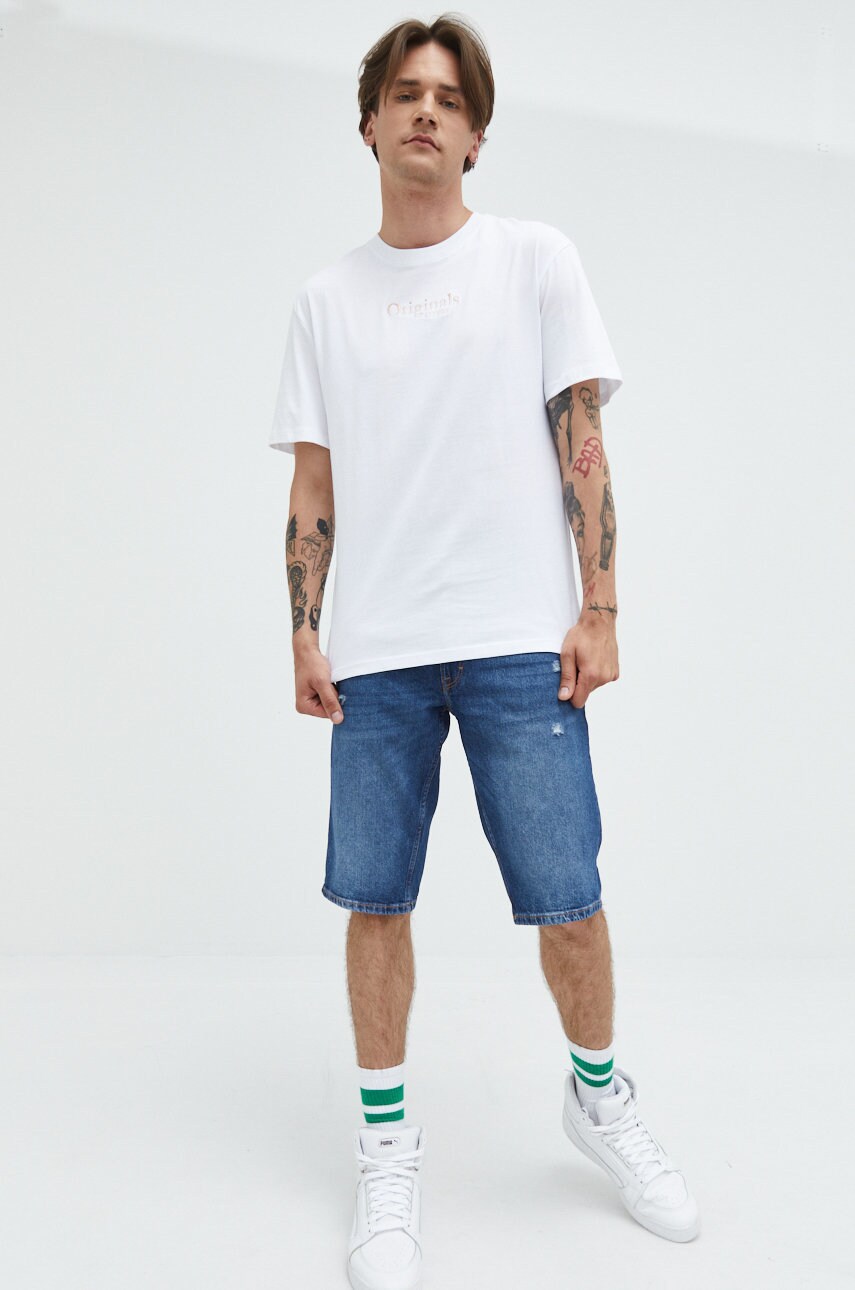 

Хлопковая футболка Jack & Jones цвет белый с аппликацией