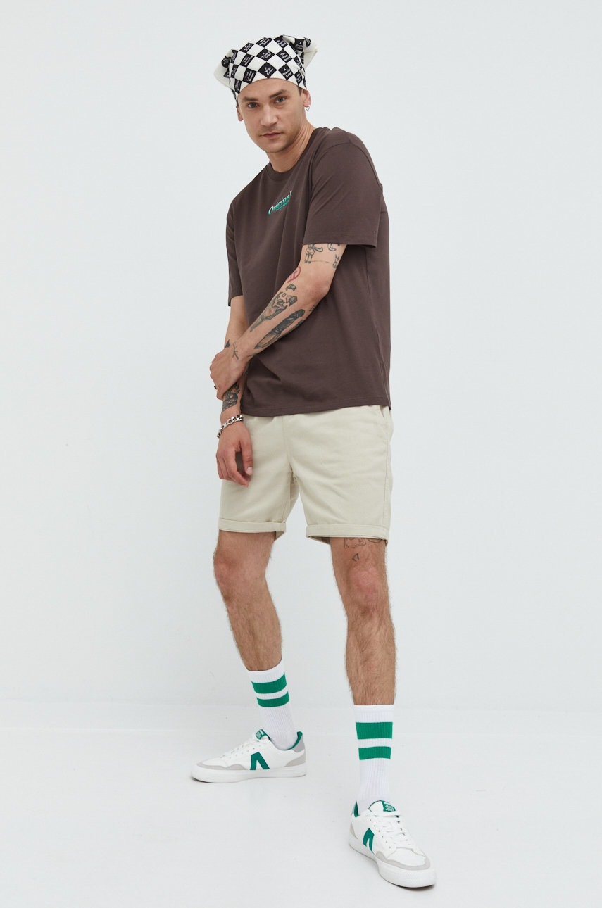 

Бавовняна футболка Jack & Jones колір коричневий з аплікацією