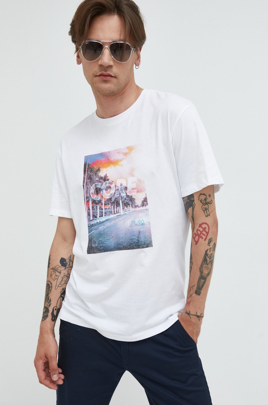 

Бавовняна футболка Jack & Jones колір білий з принтом