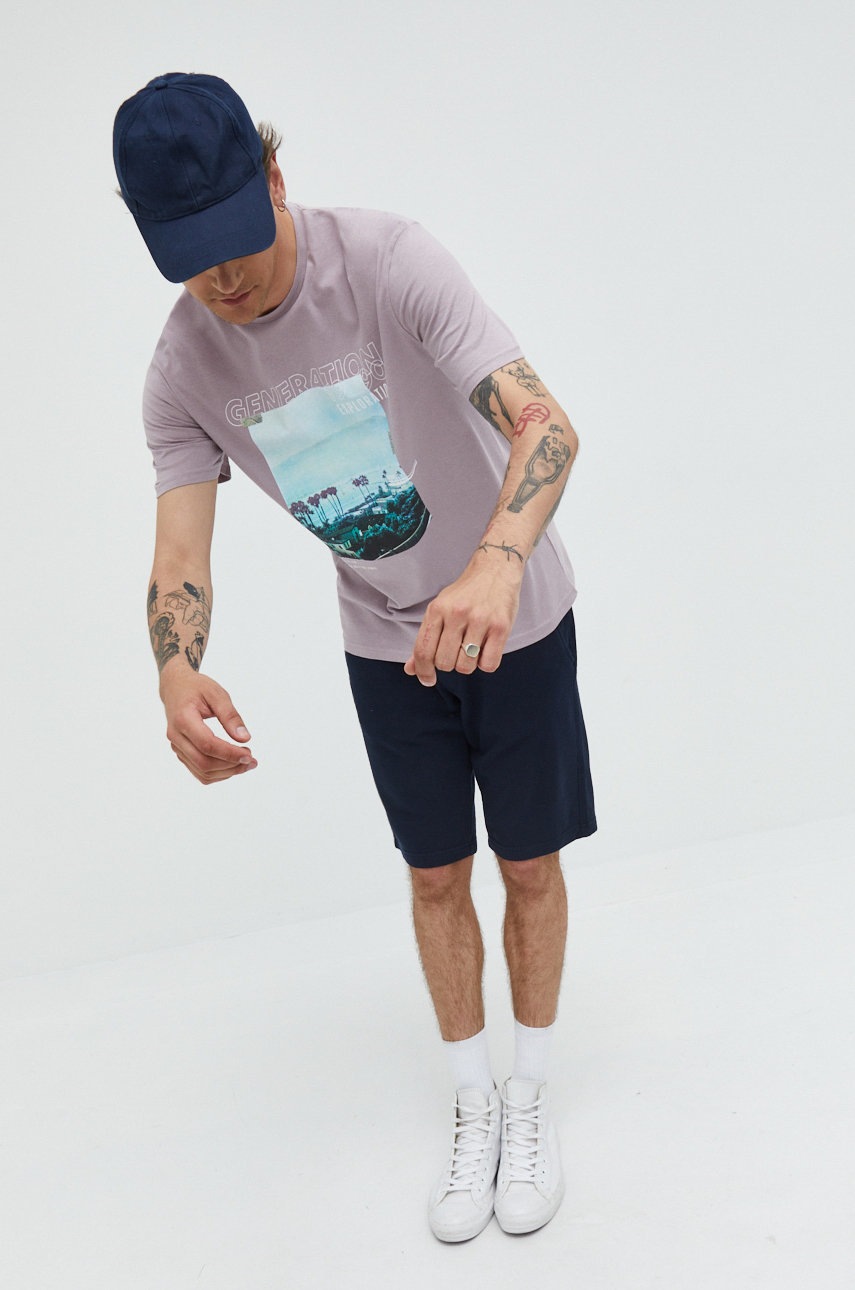 

Хлопковая футболка Jack & Jones цвет фиолетовый с принтом