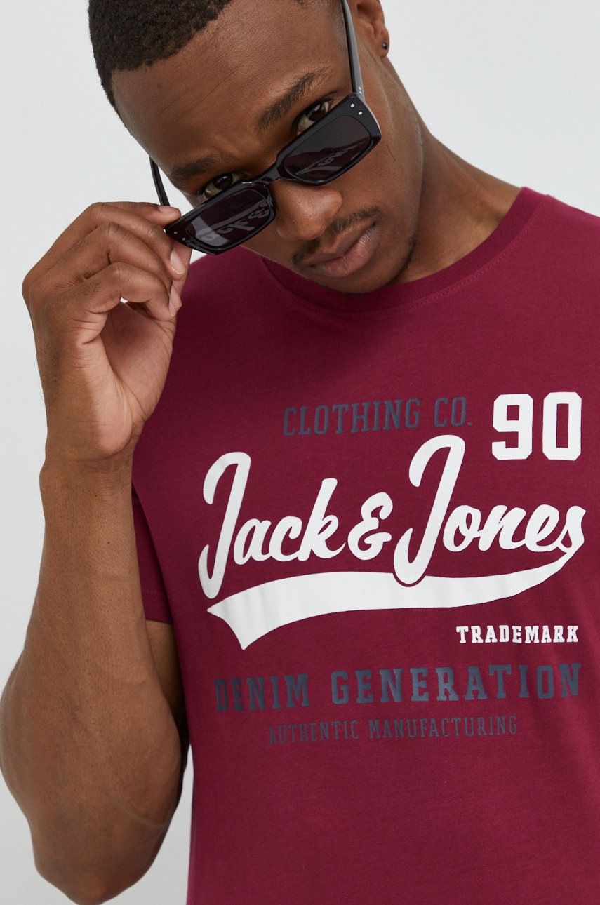 

Памучна тениска Jack & Jones в лилаво с принт, Виолетов