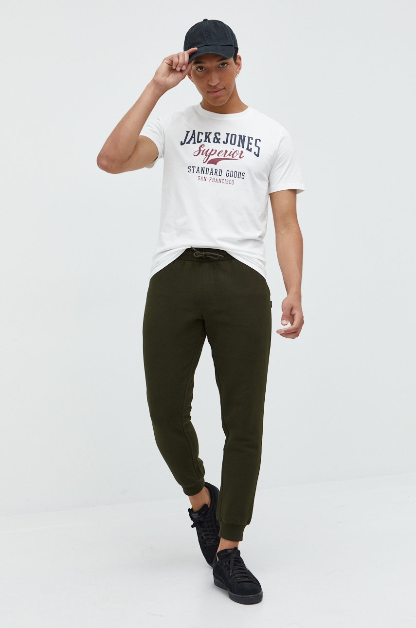 

Бавовняна футболка Jack & Jones колір білий з принтом