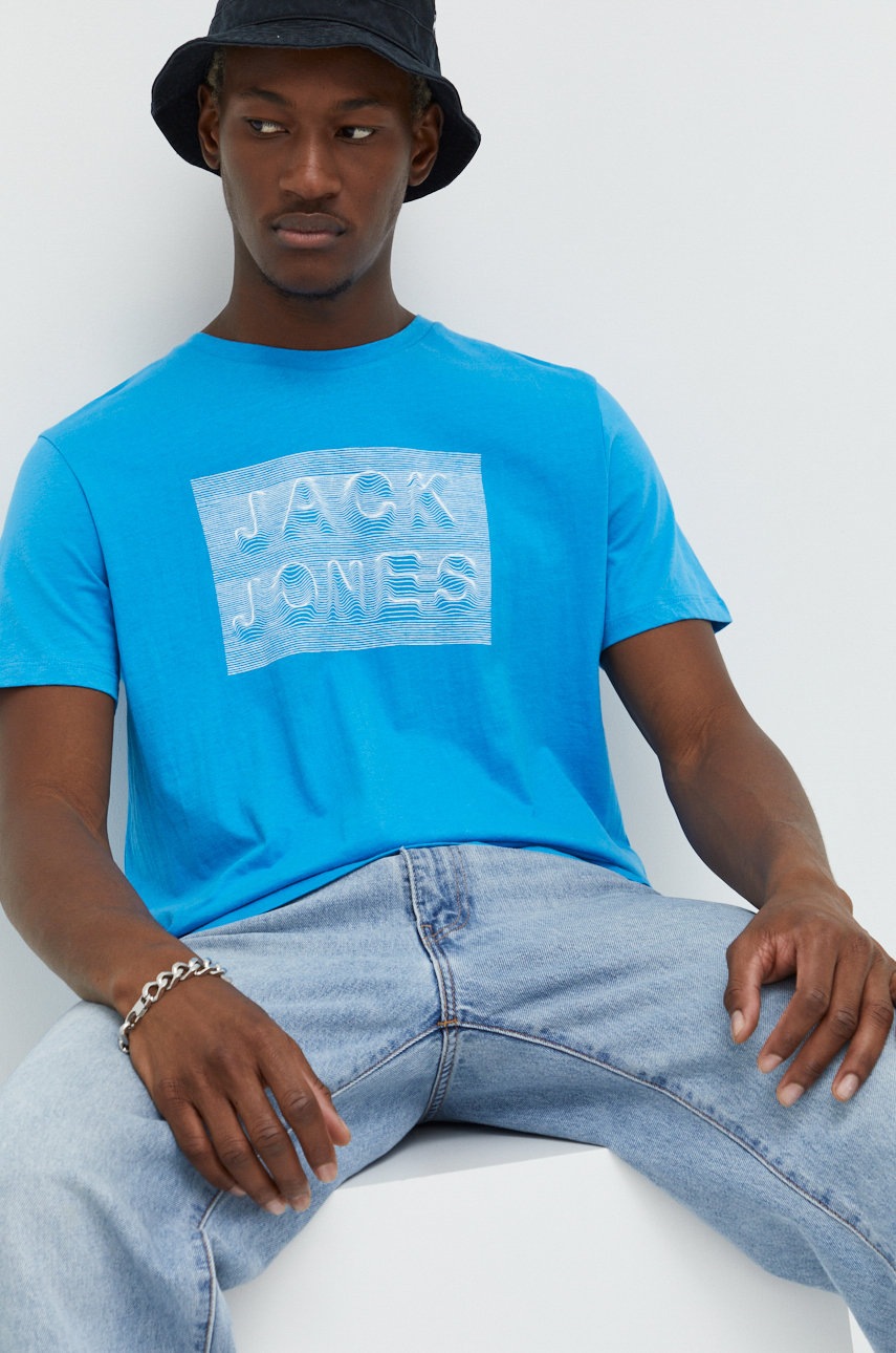 

Памучна тениска Jack & Jones с принт, Син