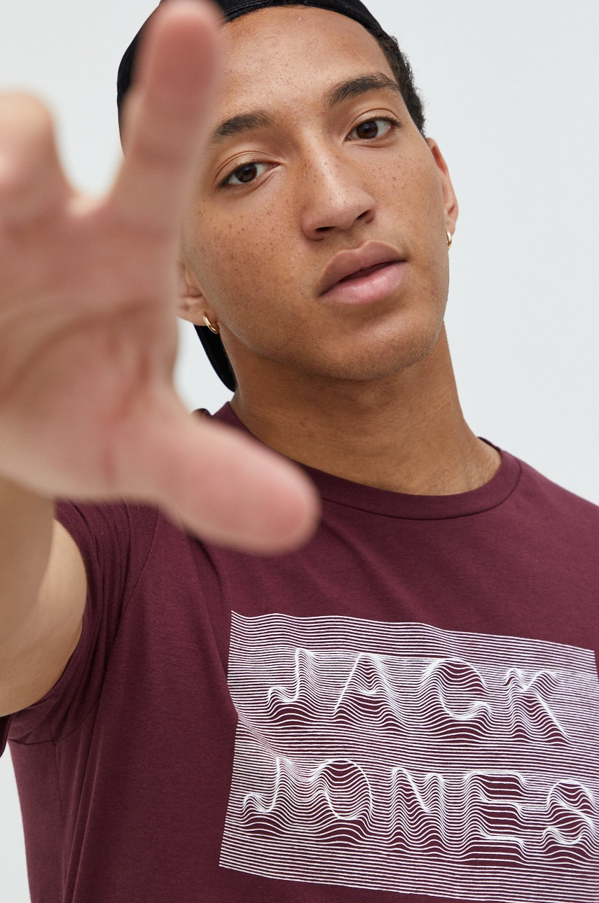 

Памучна тениска Jack & Jones в лилаво с принт, Виолетов