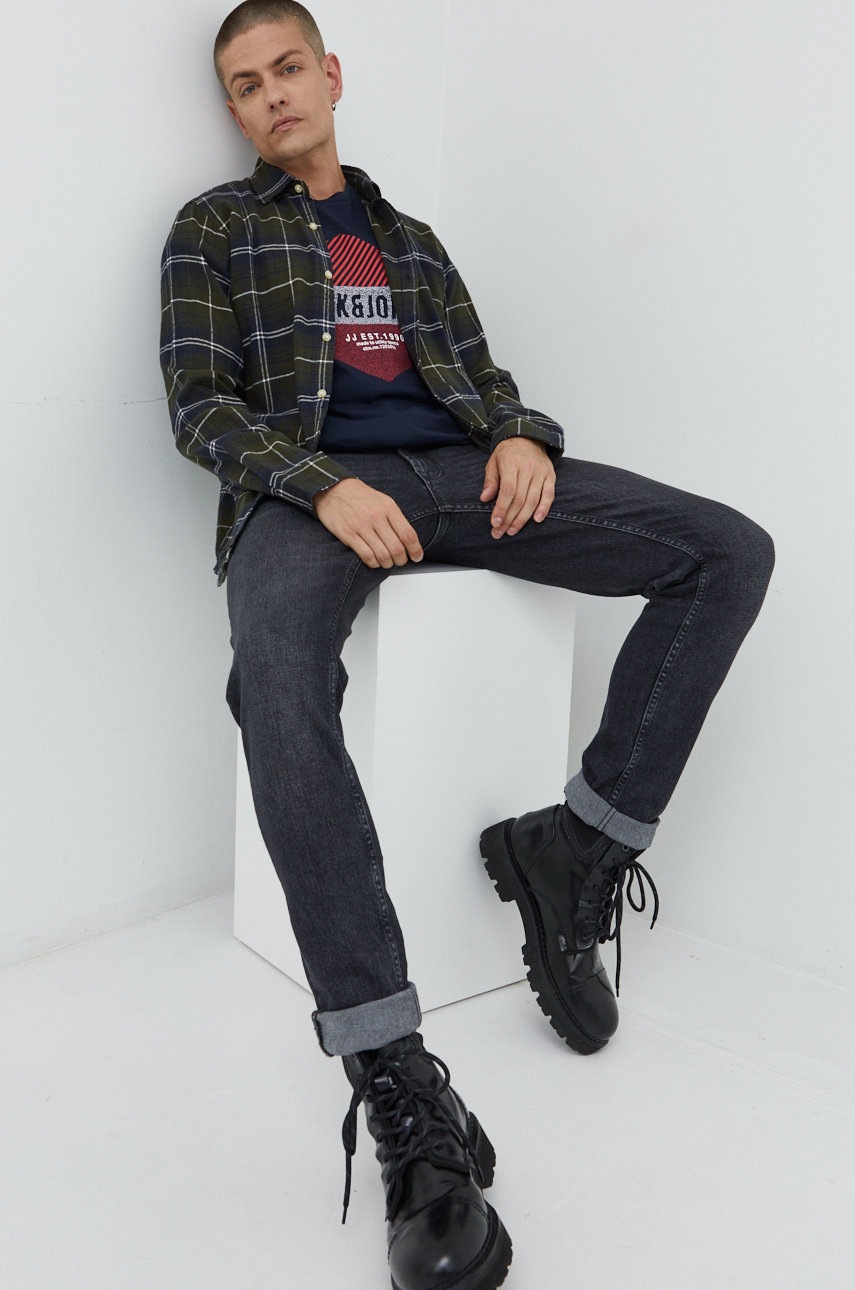 

Бавовняна футболка Jack & Jones колір синій з принтом