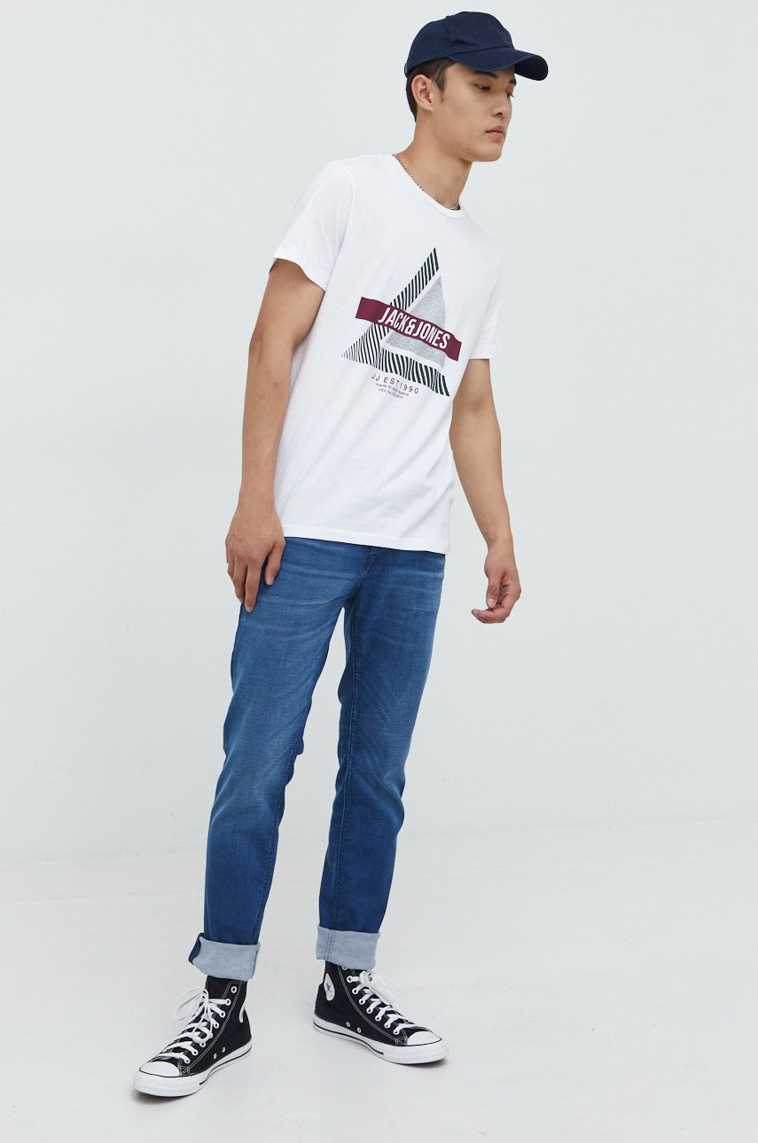 

Бавовняна футболка Jack & Jones колір білий з принтом