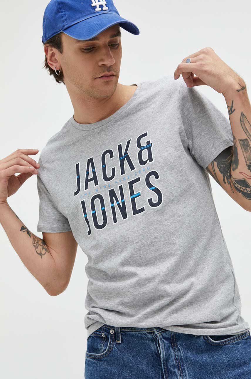 Jack & Jones tricou barbati, culoarea gri, cu imprimeu