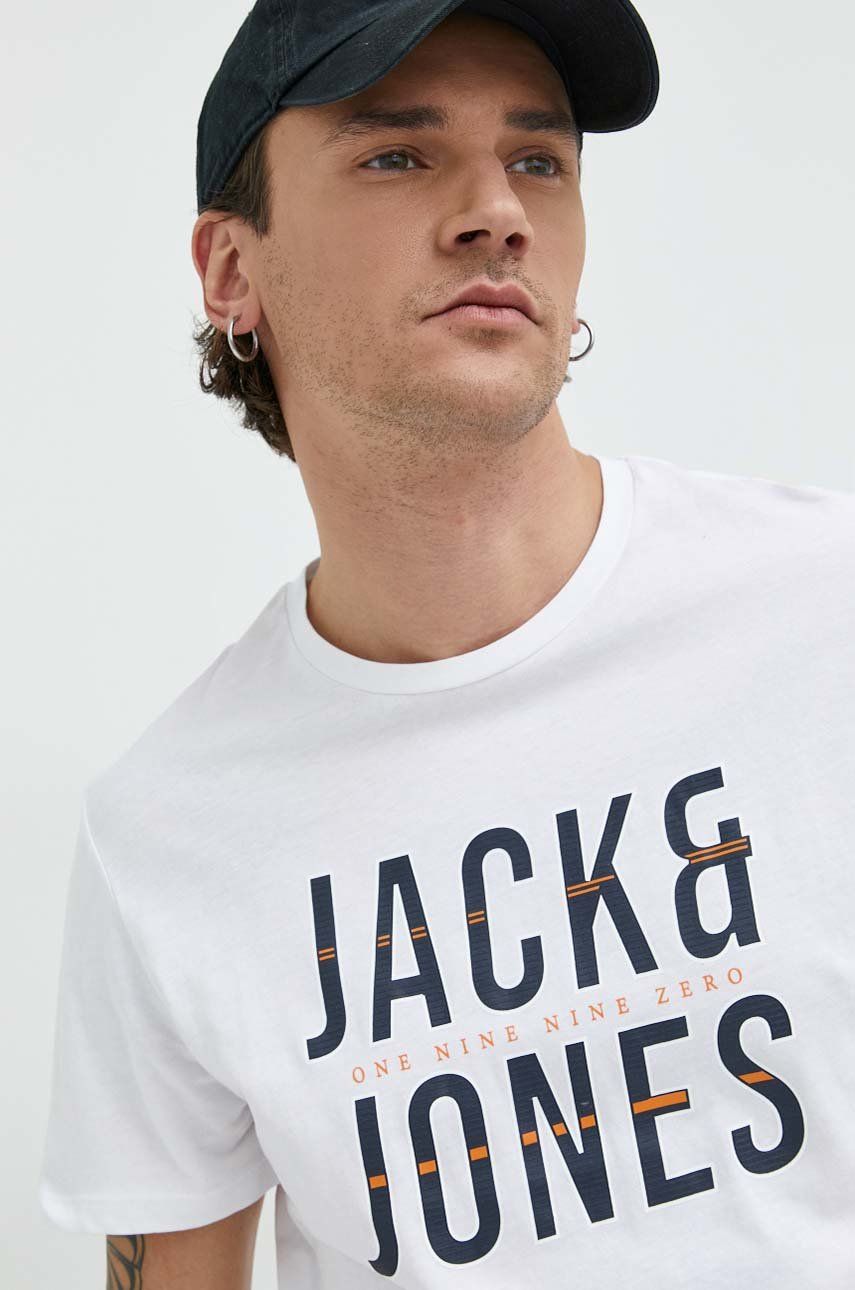 Jack & Jones tricou din bumbac , culoarea alb, cu imprimeu