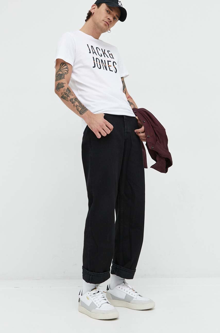 

бавовняна футболка Jack & Jones колір білий з принтом