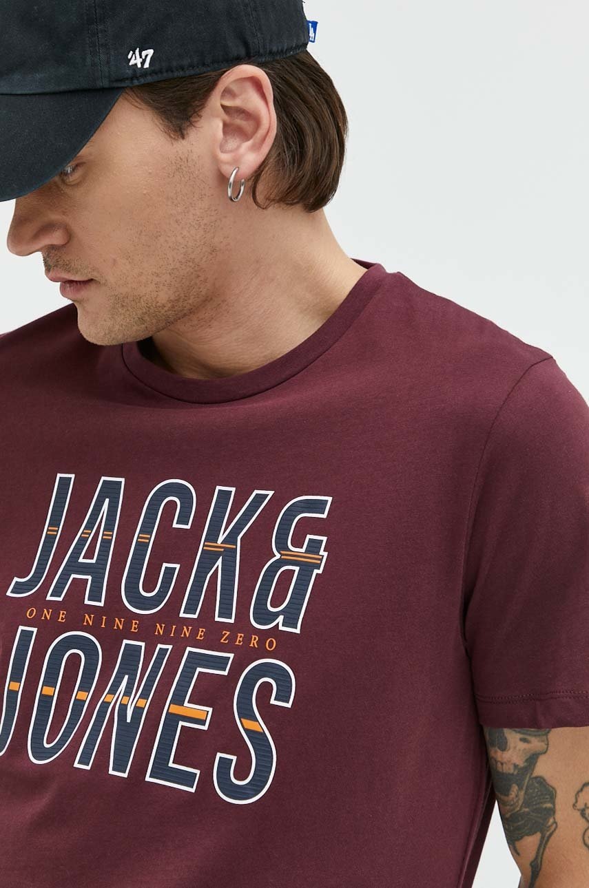 

Памучна Тениска Jack & Jones в бордо с принт