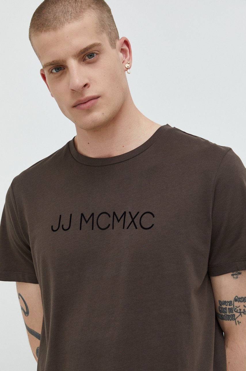 

Памучна тениска Jack & Jones в кафяво с апликация, Кафяв