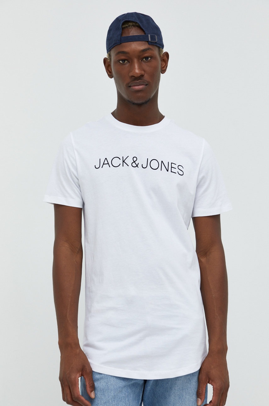 

Памучна тениска Jack & Jones в бяло с апликация, Бял