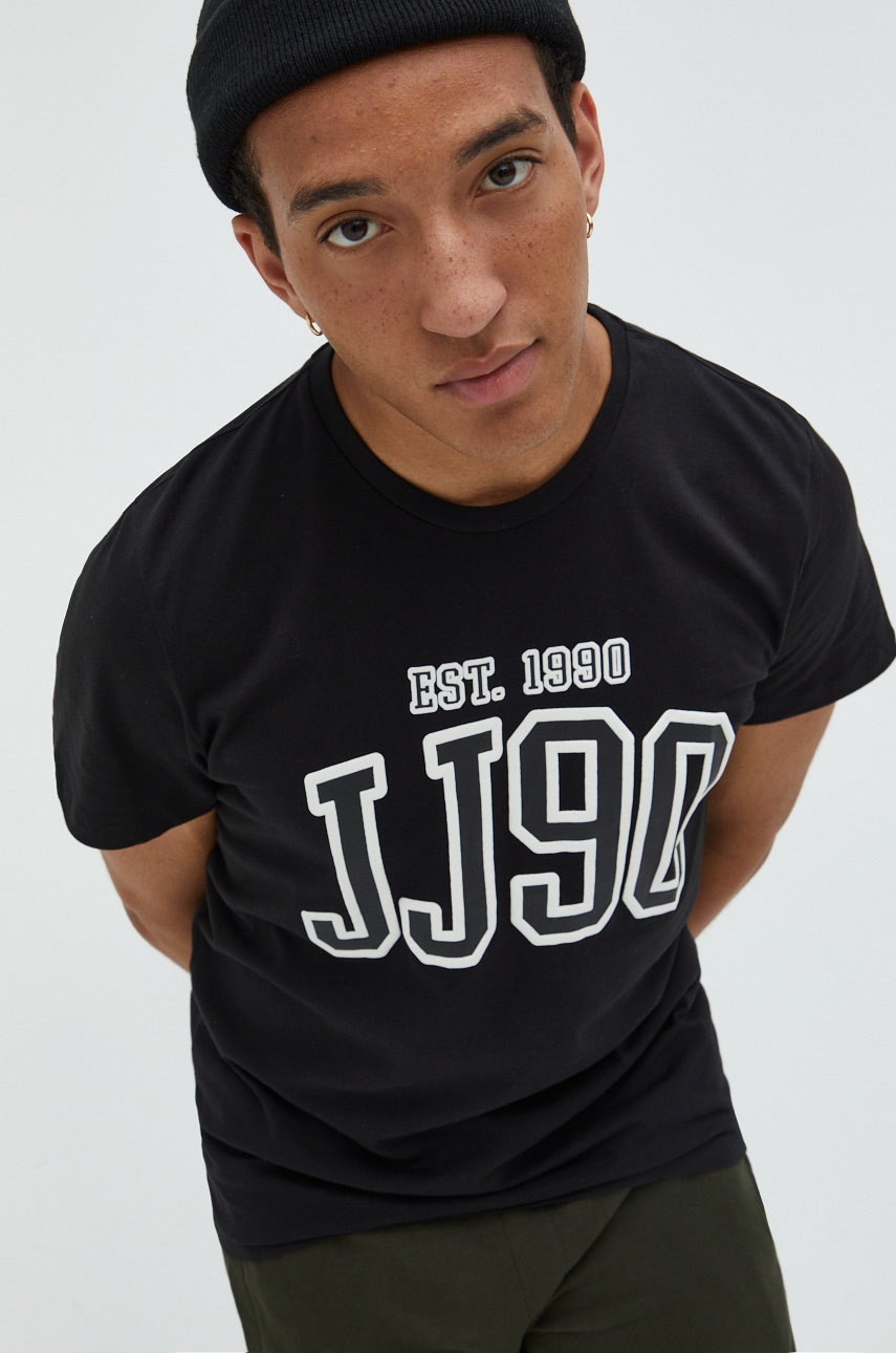 

Памучна тениска Jack & Jones в черно с принт, Черен