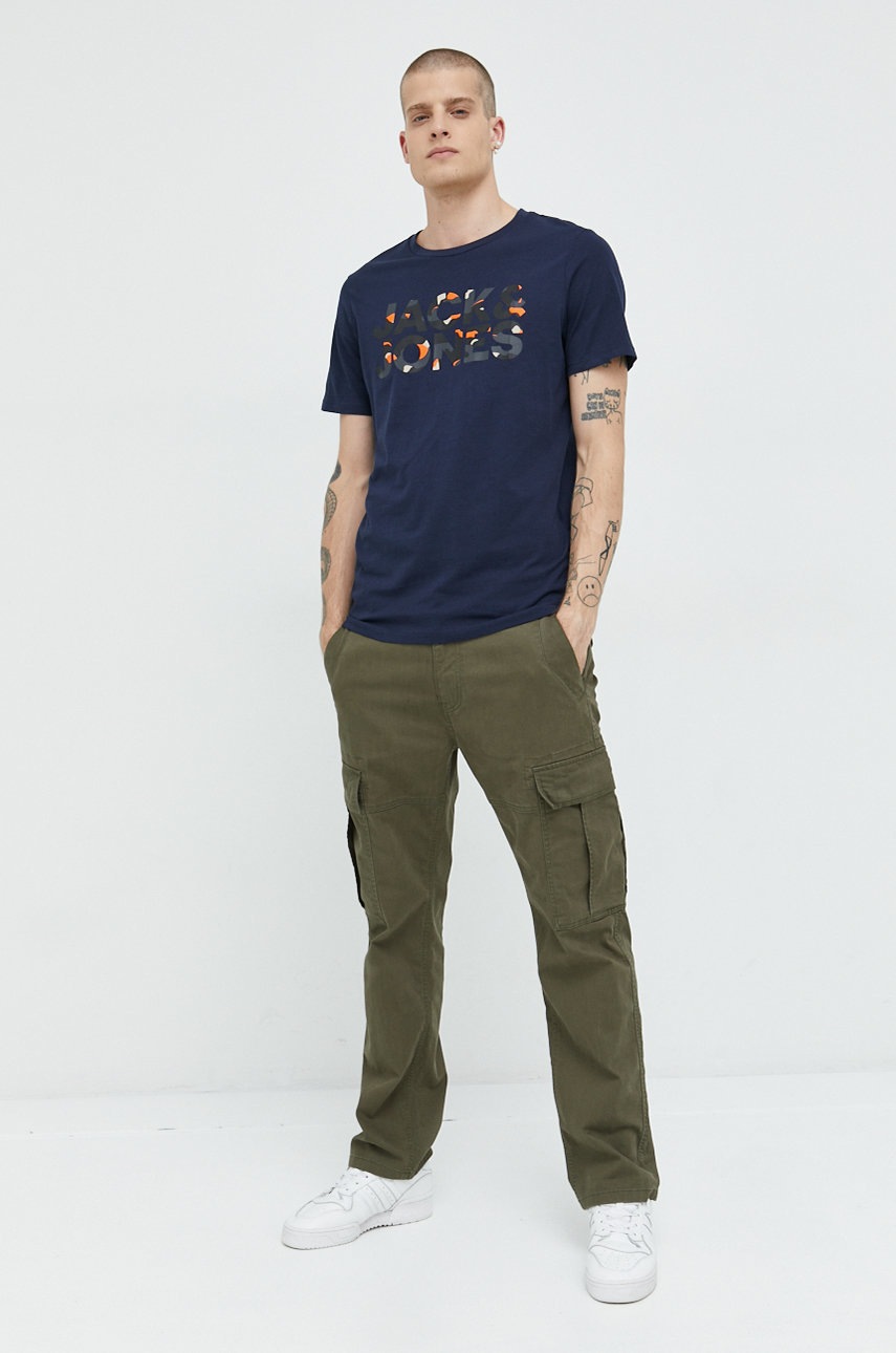

Хлопковая футболка Jack & Jones цвет синий с принтом