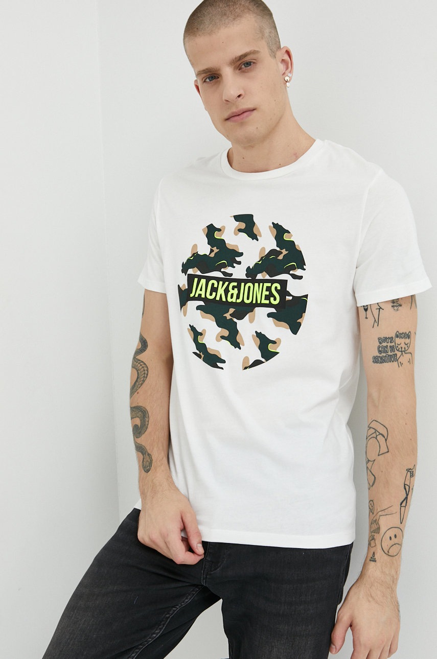 

Памучна тениска Jack & Jones в бежово с принт, Бежов