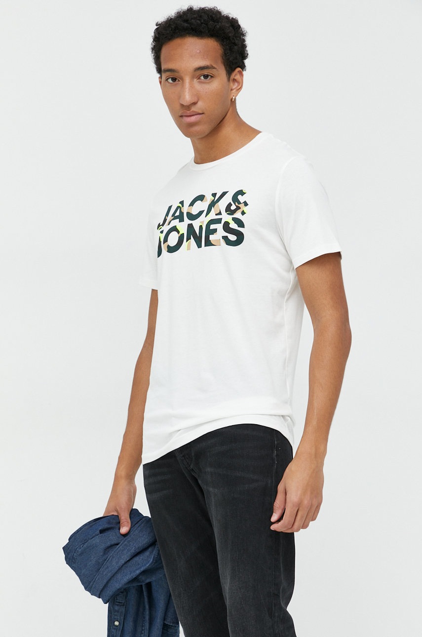 

Памучна тениска Jack & Jones в бежово с принт, Бежов