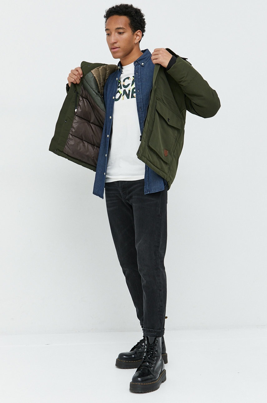 

Хлопковая футболка Jack & Jones цвет бежевый с принтом