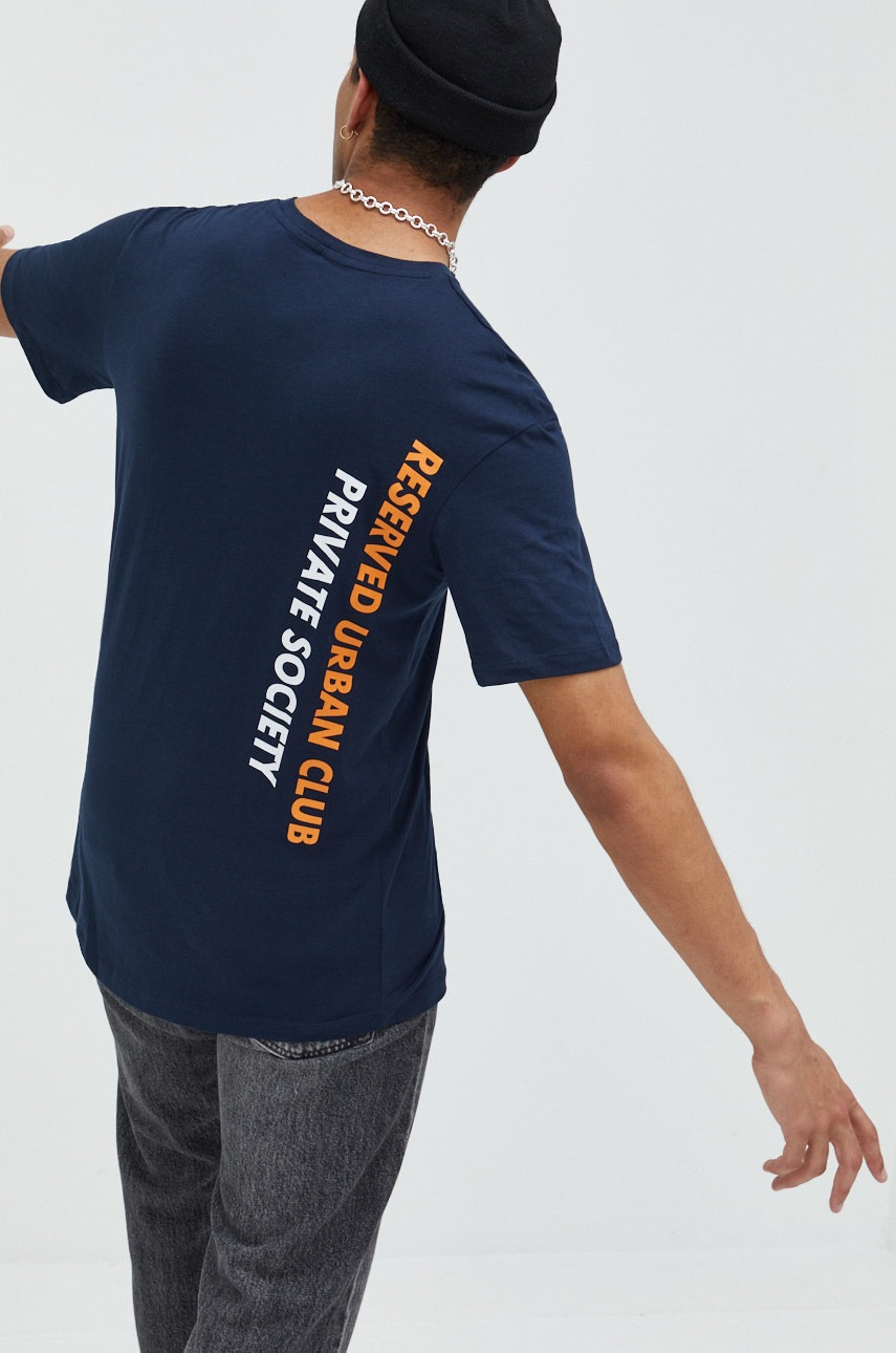 

Памучна тениска Jack & Jones в тъмносиньо с принт, Тъмносин