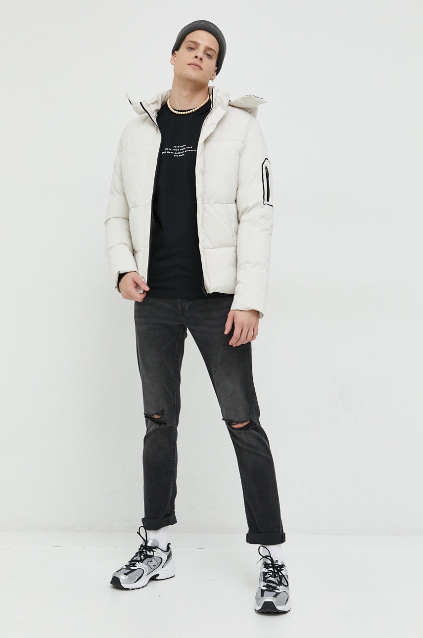 

Бавовняна футболка Jack & Jones колір чорний з принтом