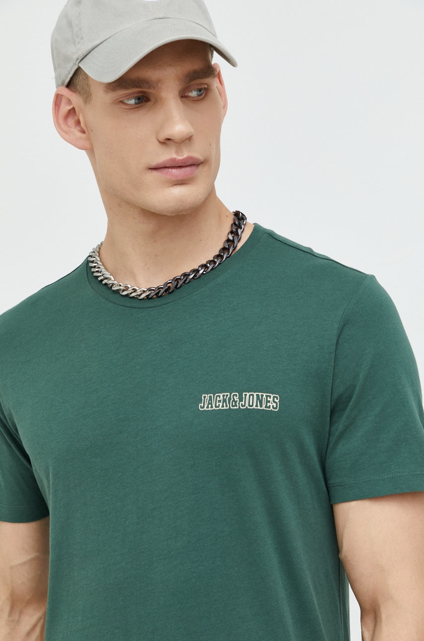 Jack & jones tricou din bumbac barbati, culoarea verde, neted