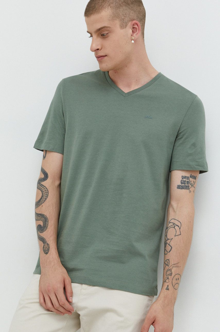 s.Oliver tricou din bumbac culoarea verde, neted answear.ro imagine noua