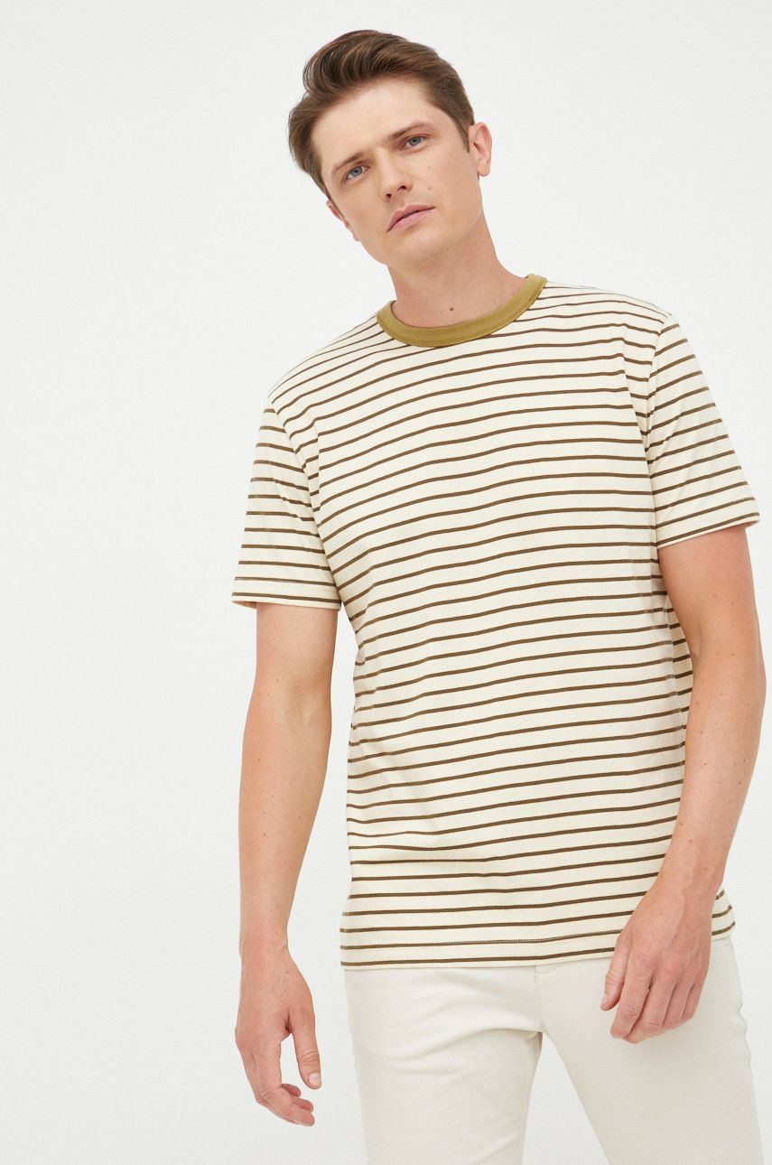 Selected Homme t-shirt bawełniany kolor beżowy wzorzysty