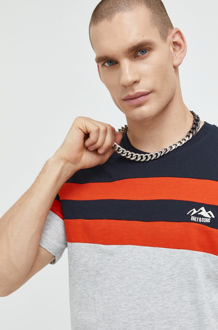 Only & sons tricou barbati, culoarea gri, neted
