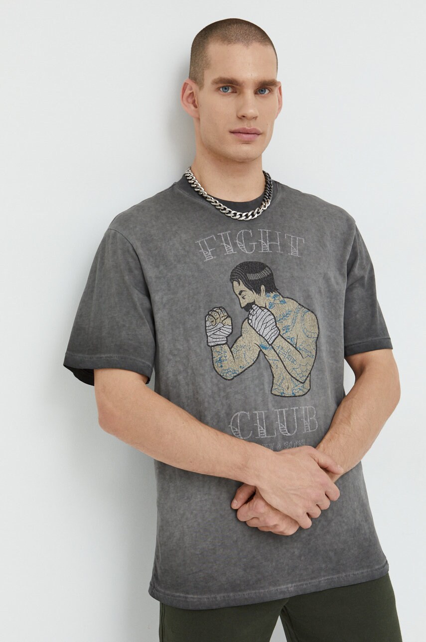 Only & sons tricou din bumbac barbati, culoarea gri, cu imprimeu