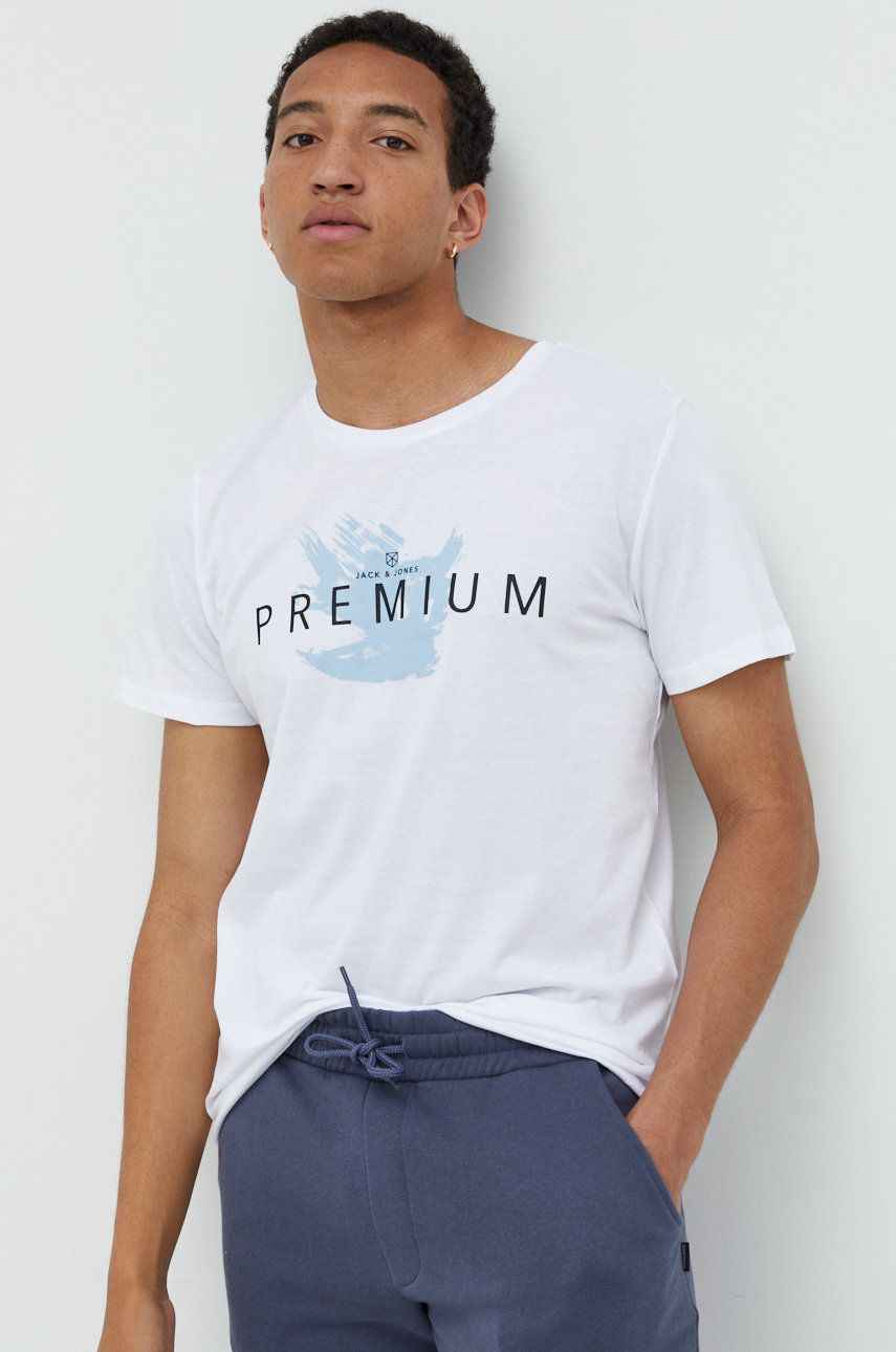 Premium by Jack&Jones tricou din bumbac culoarea alb, cu imprimeu Alb imagine noua