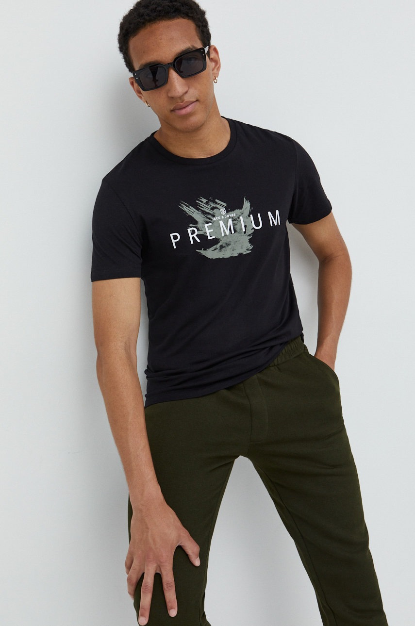 

Памучна тениска Premium by Jack&Jones в черно с принт, Черен