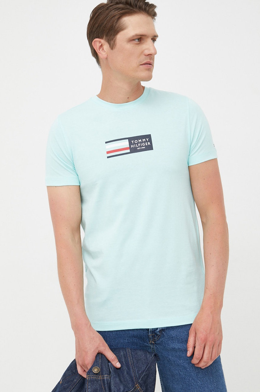 

Памучна тениска Tommy Hilfiger с принт, Син