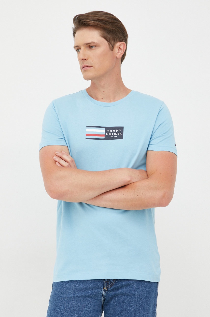 

Памучна тениска Tommy Hilfiger с принт, Син