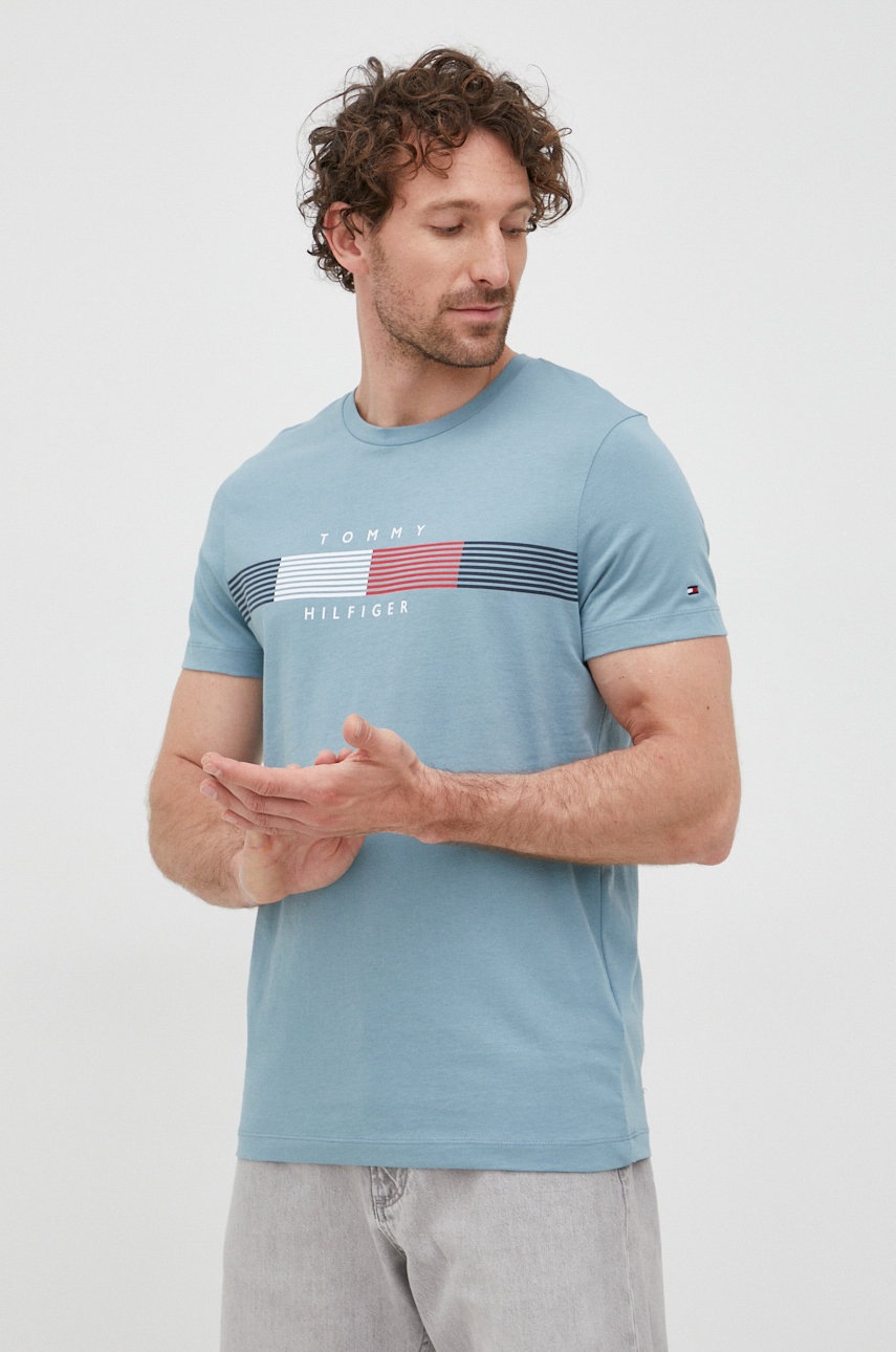 

Памучна тениска Tommy Hilfiger с принт, Син