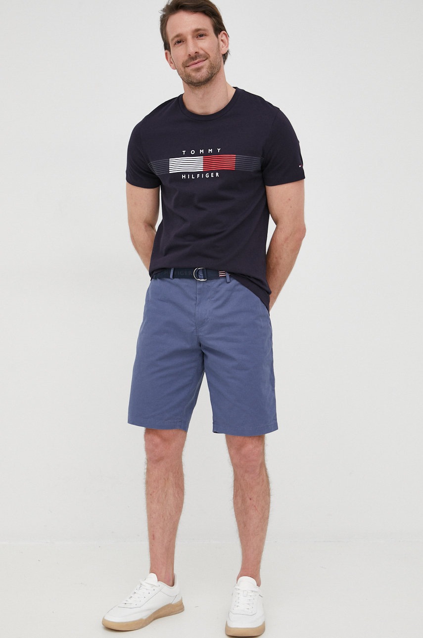 

Хлопковая футболка Tommy Hilfiger цвет синий с принтом