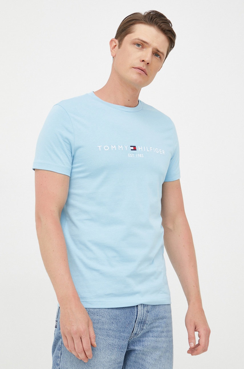 

Памучна тениска Tommy Hilfiger с апликация, Син
