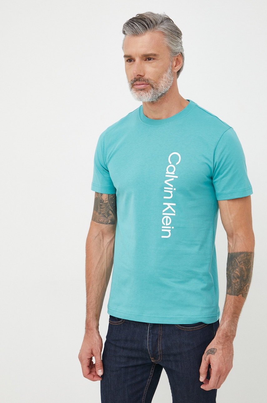 

Памучна тениска Calvin Klein в зелено с принт, Зелен