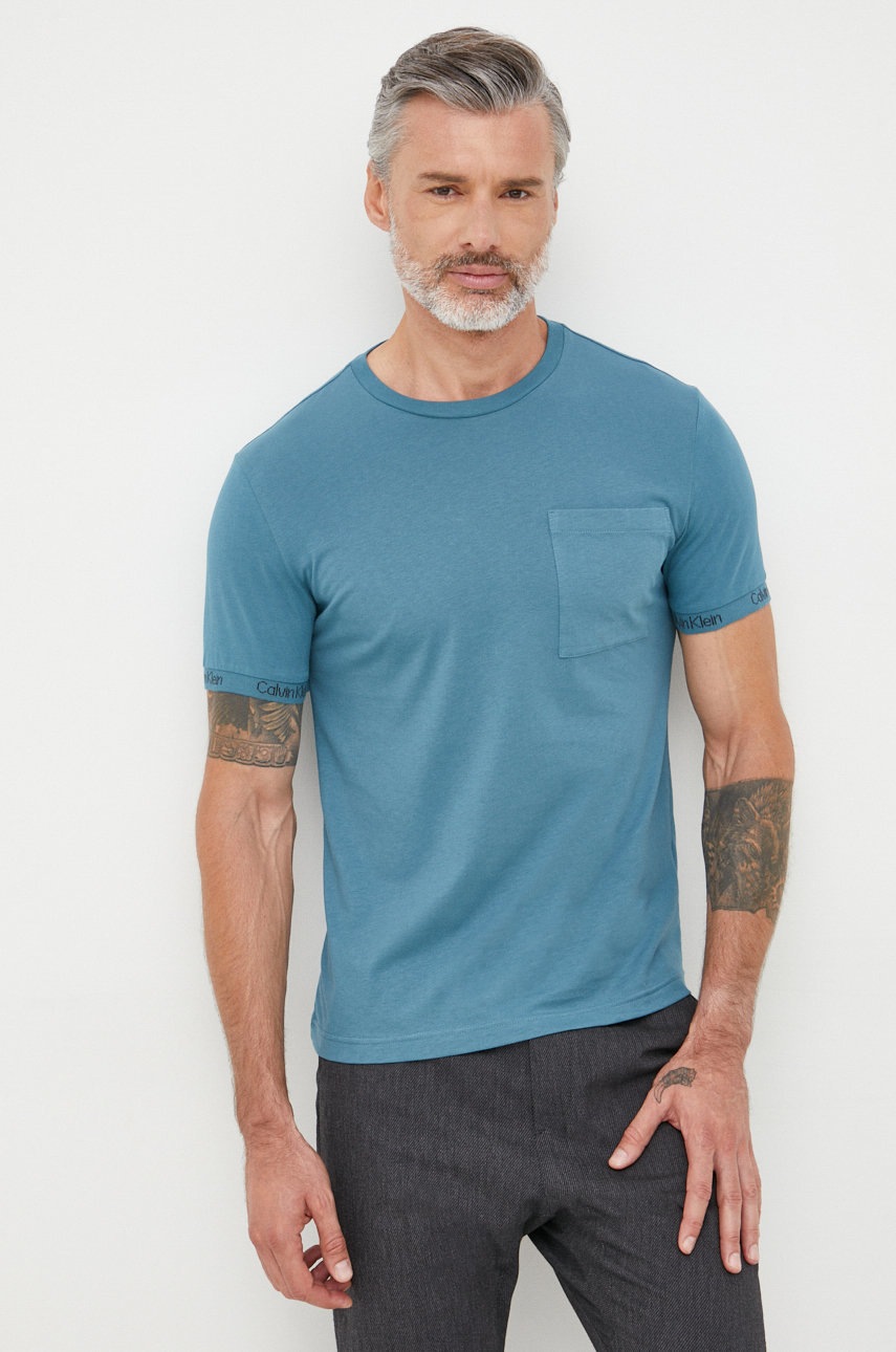 

Памучна тениска Calvin Klein в тюркоазено с изчистен дизайн, Тюркоазен