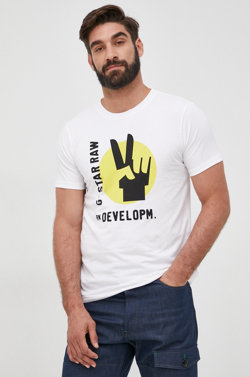 

Памучна тениска G-Star Raw в бяло с принт, Бял
