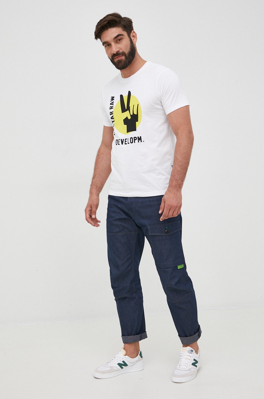 

Хлопковая футболка G-Star Raw цвет белый с принтом