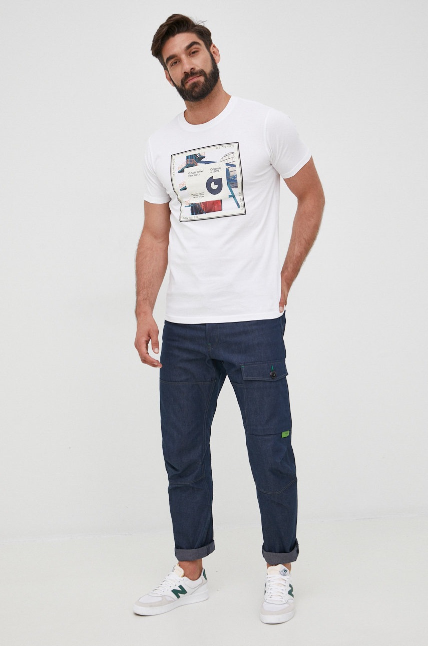 

Бавовняна футболка G-Star Raw колір білий з принтом