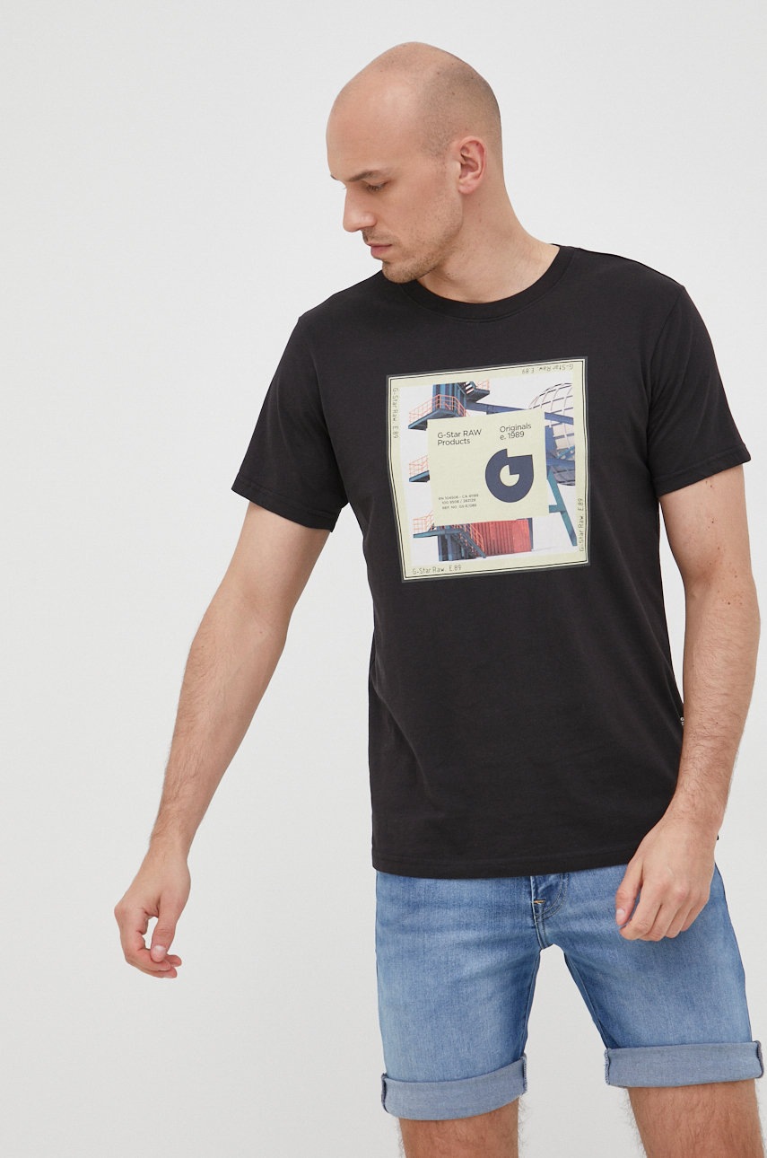 

Памучна тениска G-Star Raw в черно с принт, Черен