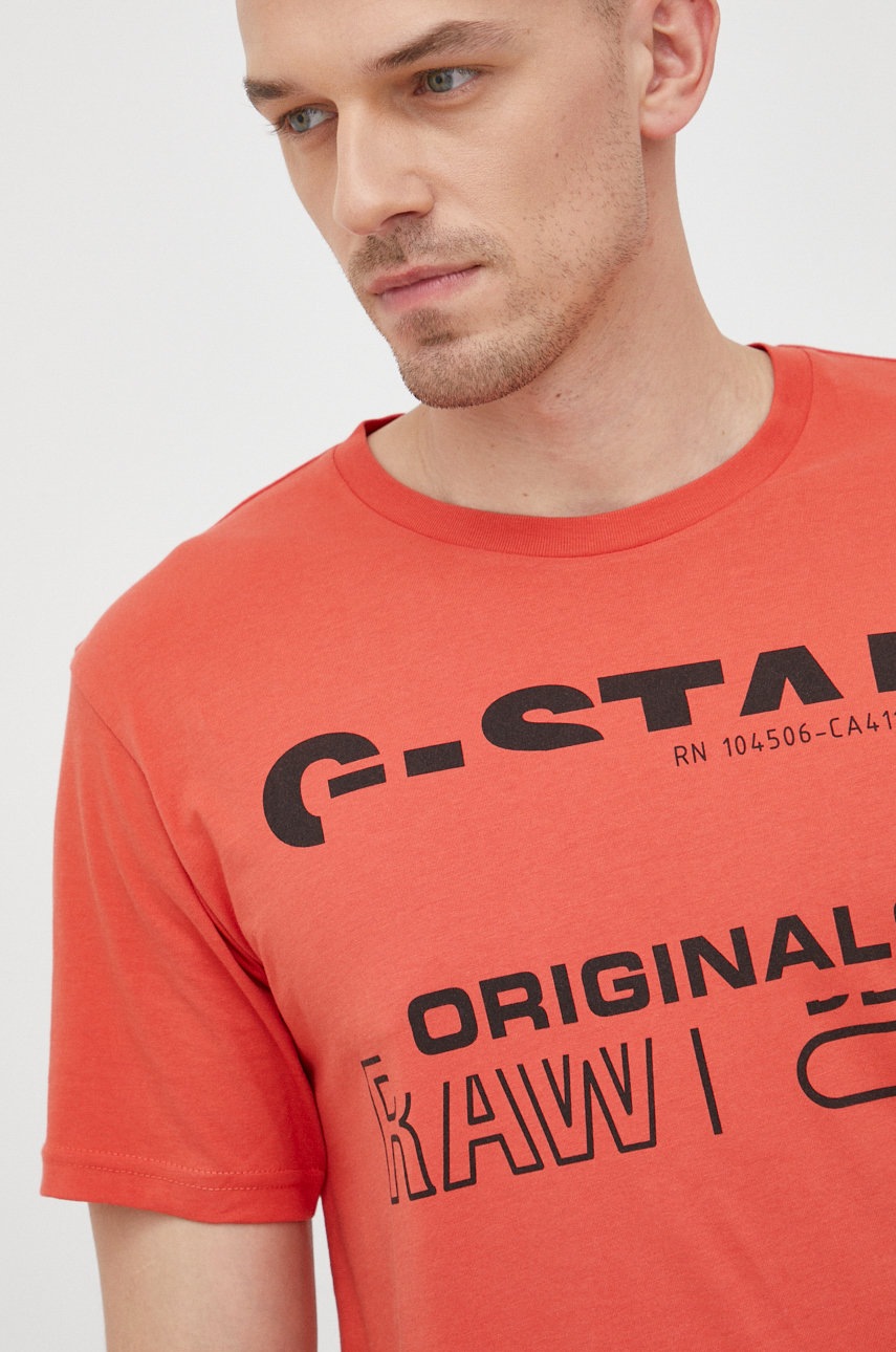 

Памучна тениска G-Star Raw в оранжево с принт, Оранжев