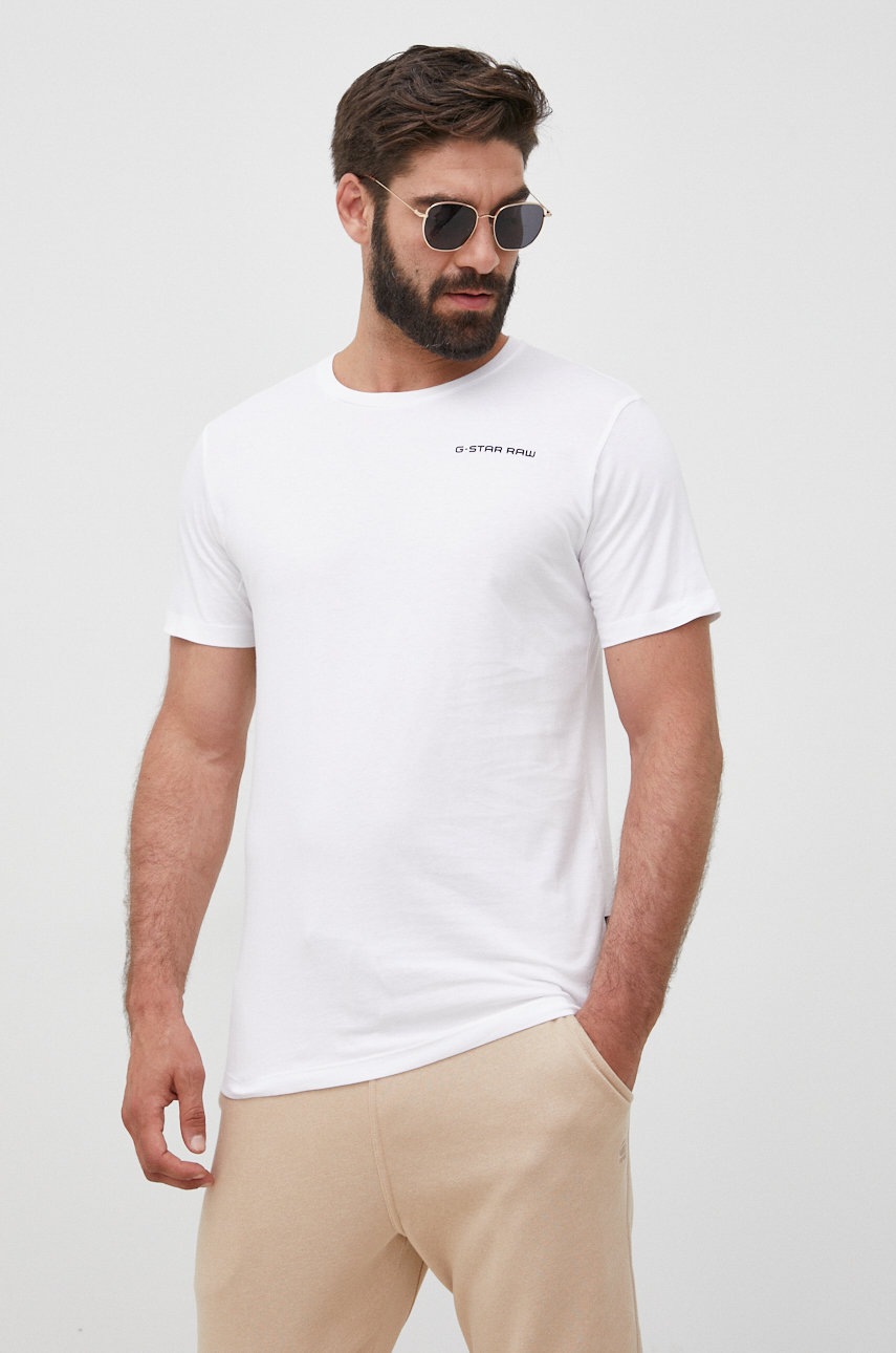 

Памучна тениска G-Star Raw в бяло с принт, Бял