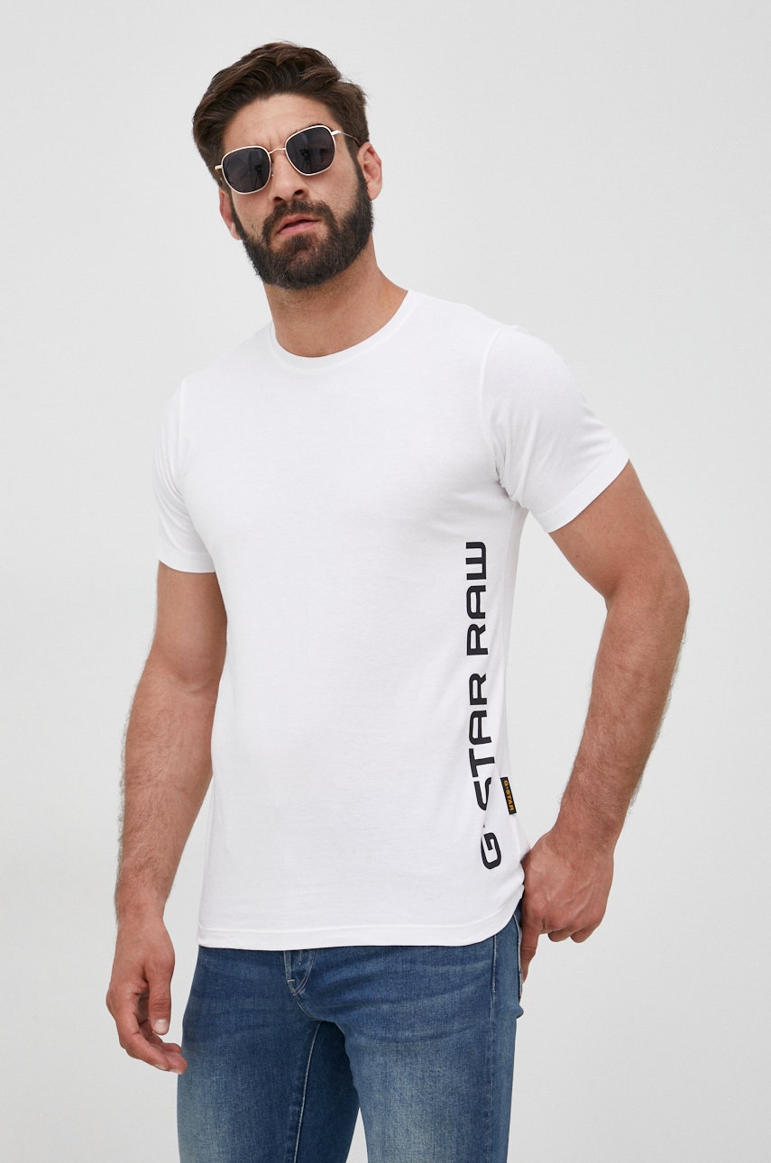 

Памучна тениска G-Star Raw в бяло с принт, Бял