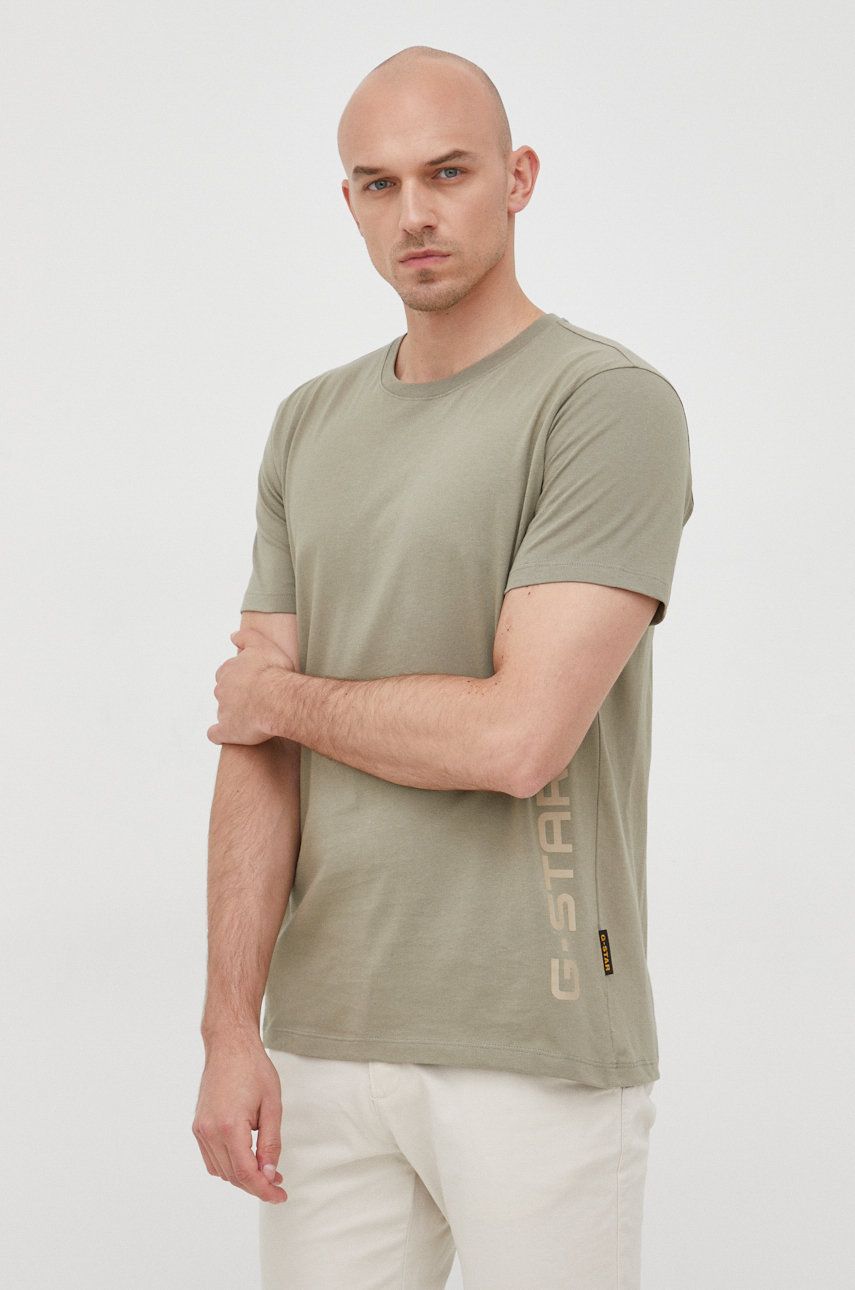 G-Star Raw tricou din bumbac culoarea verde, cu imprimeu