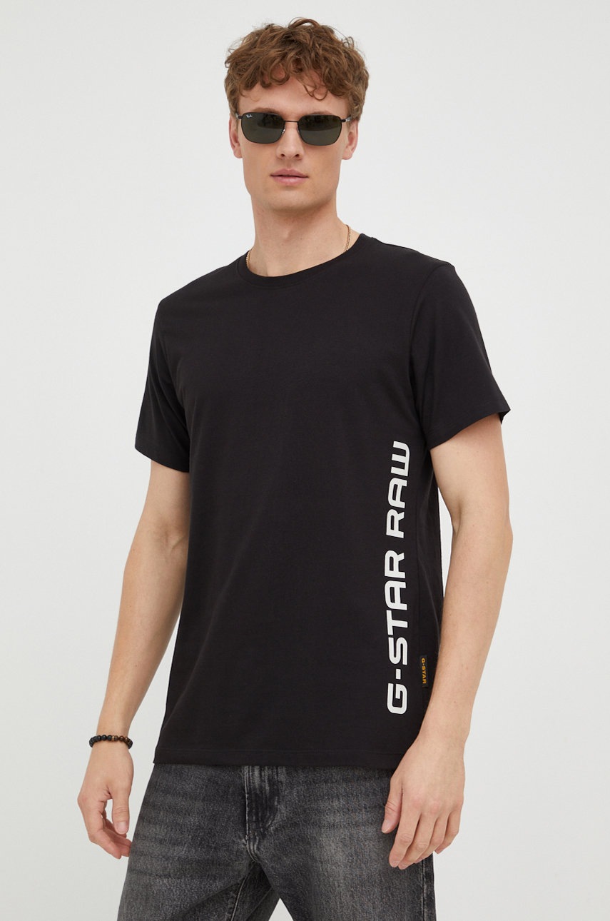 

Памучна тениска G-Star Raw в черно с принт, Черен