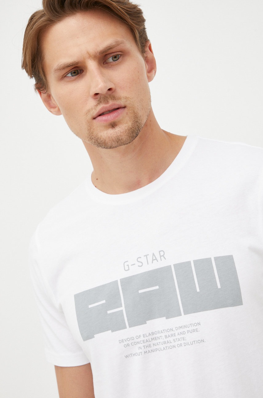 

Памучна тениска G-Star Raw в бяло с принт, Бял