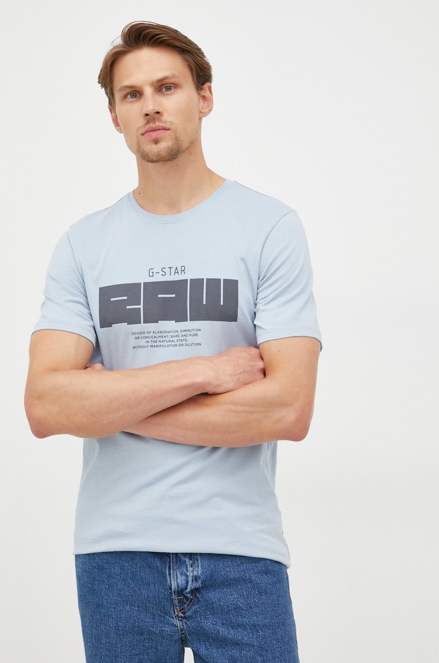 

Памучна тениска G-Star Raw с принт, Син