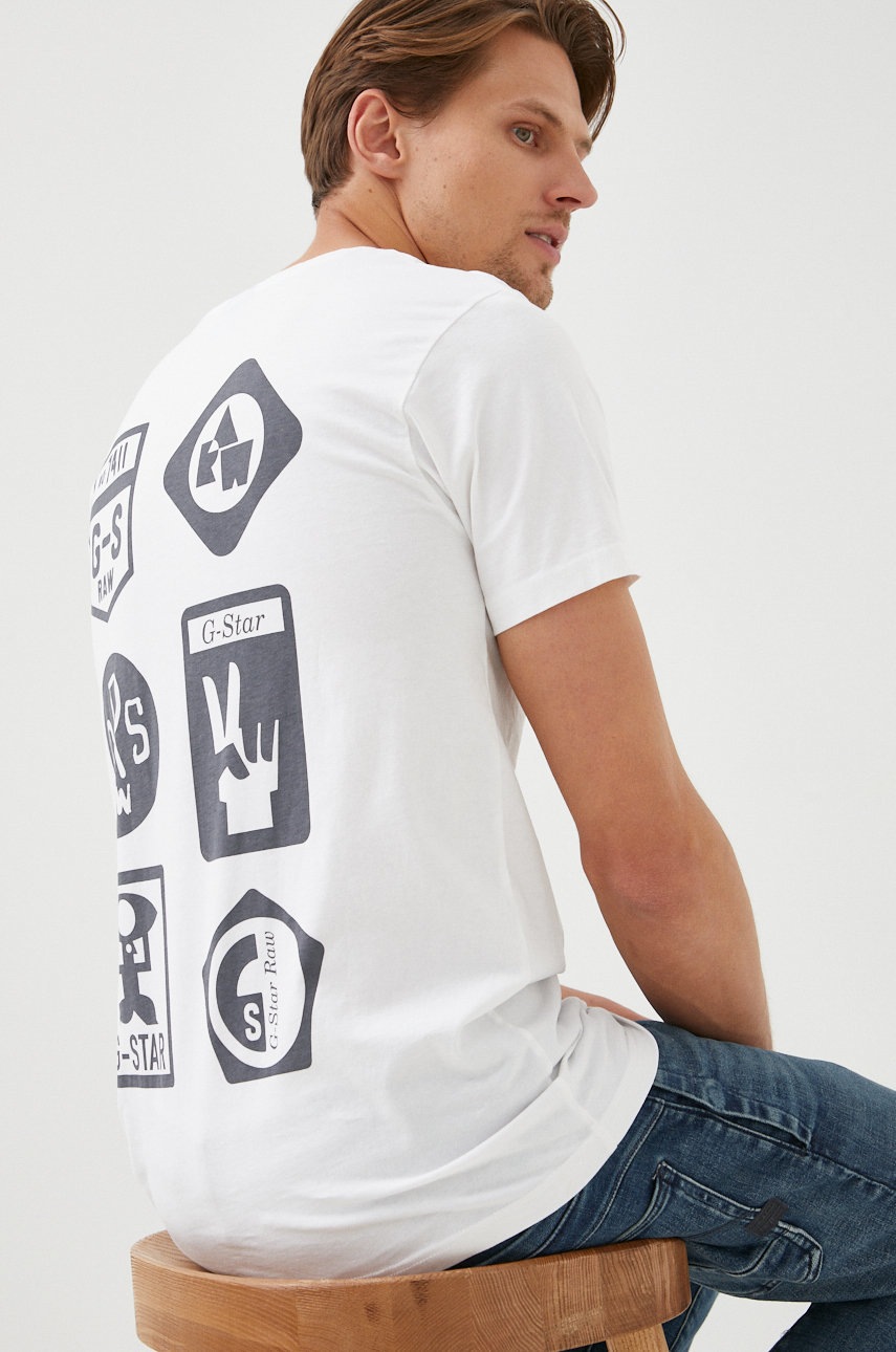 

Памучна тениска G-Star Raw в бяло с принт, Бял