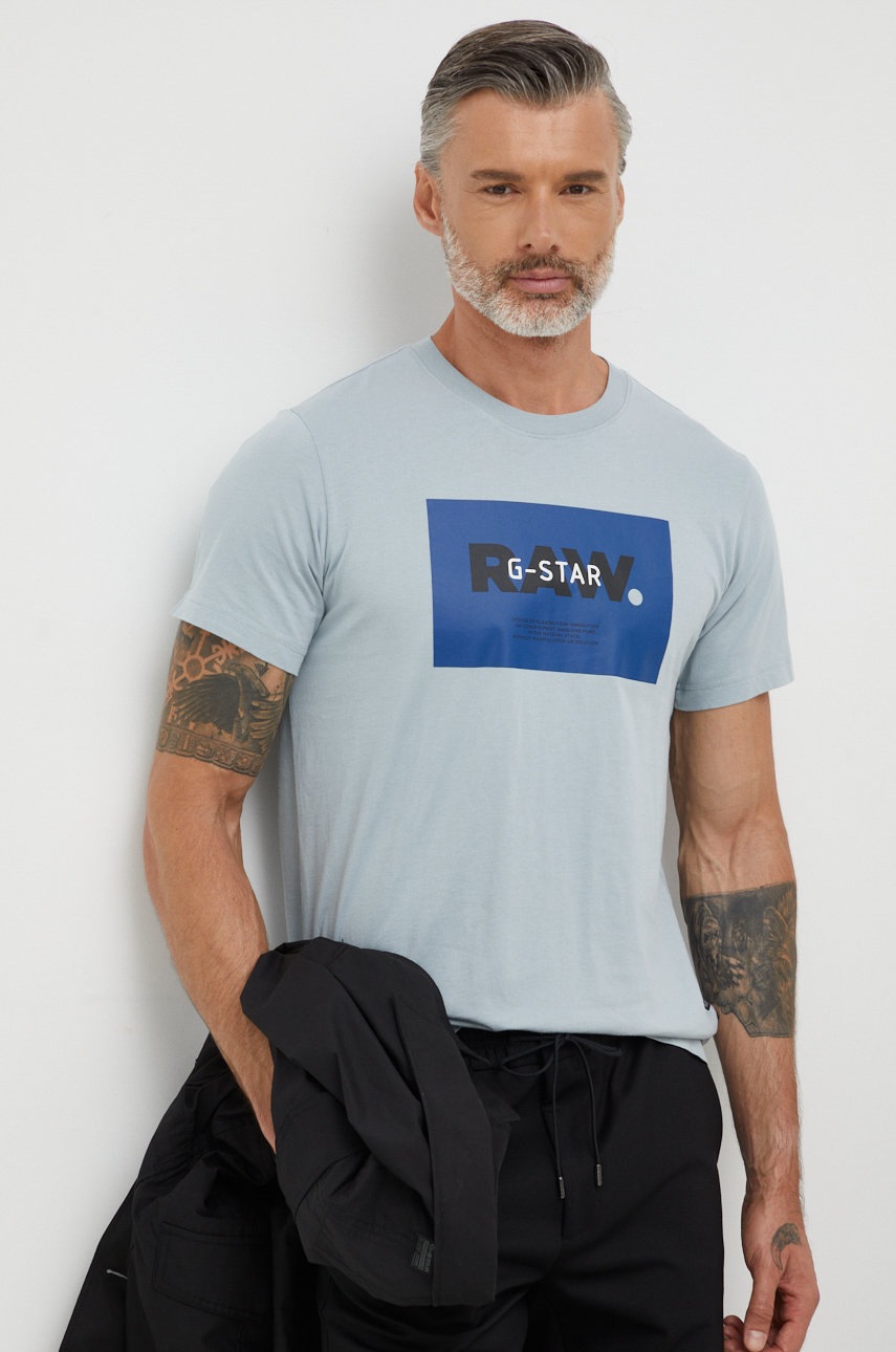 

Памучна тениска G-Star Raw в сиво с принт, Сив